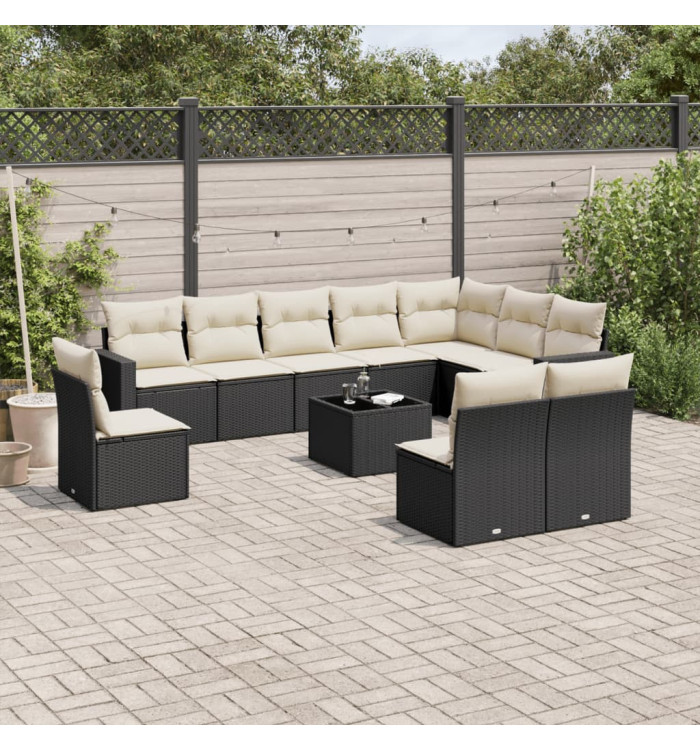 Salon de jardin 11 pcs avec coussins noir résine tressée | Mobilier & Déco