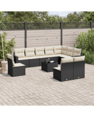 Salon de jardin 11 pcs avec coussins noir résine tressée | Mobilier & Déco