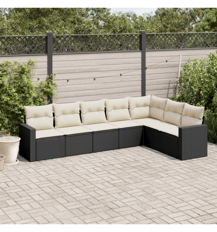 Salon de jardin 7 pcs avec coussins noir résine tressée | Mobilier & Déco
