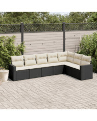 Salon de jardin 7 pcs avec coussins noir résine tressée | Mobilier & Déco