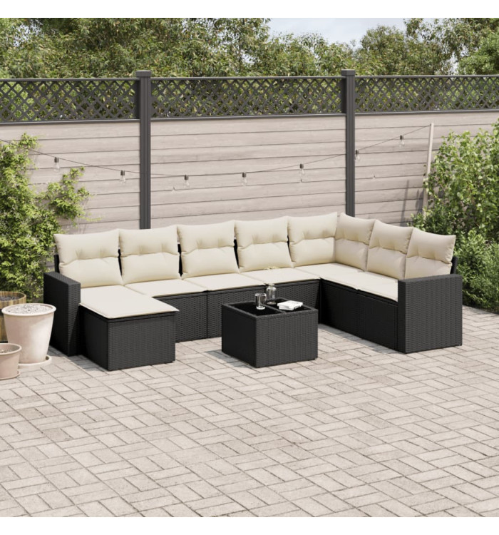 Salon de jardin 9 pcs avec coussins noir résine tressée | Mobilier & Déco