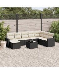 Salon de jardin 9 pcs avec coussins noir résine tressée | Mobilier & Déco