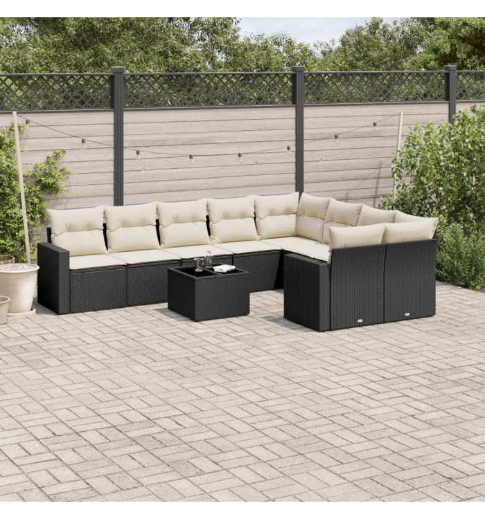 Salon de jardin 10 pcs avec coussins noir résine tressée | Mobilier & Déco