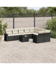 Salon de jardin 10 pcs avec coussins noir résine tressée | Mobilier & Déco