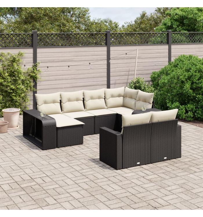 Salon de jardin 10 pcs avec coussins noir résine tressée | Mobilier & Déco