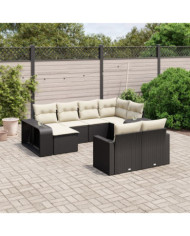 Salon de jardin 10 pcs avec coussins noir résine tressée | Mobilier & Déco
