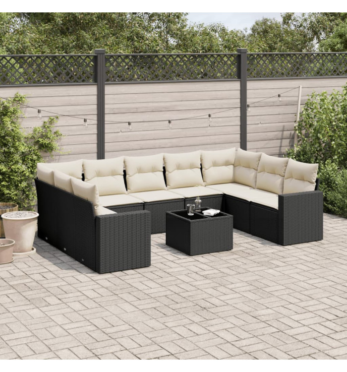 Salon de jardin 10 pcs avec coussins noir résine tressée | Mobilier & Déco