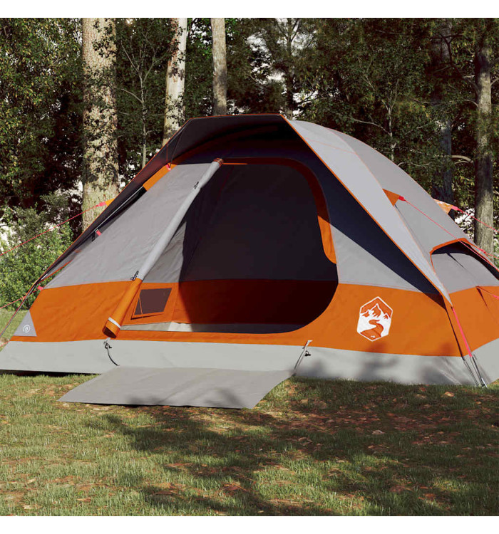 Tente de camping à dôme 4 personnes gris et orange imperméable | Mobilier & Déco
