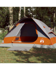 Tente de camping à dôme 4 personnes gris et orange imperméable | Mobilier & Déco