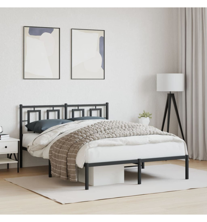 Cadre de lit métal sans matelas avec tête de lit noir 140x200cm | Mobilier & Déco