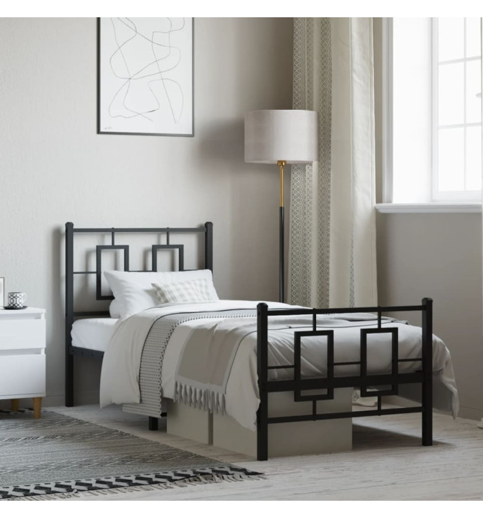 Cadre de lit métal sans matelas avec pied de lit noir 75x190 cm | Mobilier & Déco