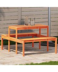 Table de pique-nique cire marron 110x134x75 cm bois massif pin | Mobilier & Déco