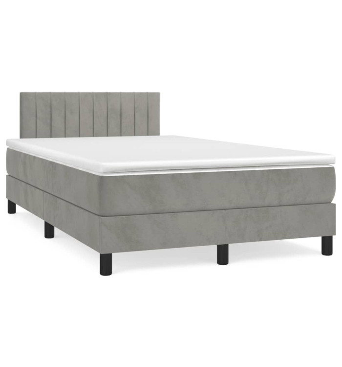 Sommier à lattes de lit et matelas gris clair 120x190cm velours | Mobilier & Déco
