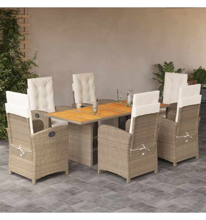 Ensemble à manger de jardin et coussins 7 pcs beige poly rotin | Mobilier & Déco