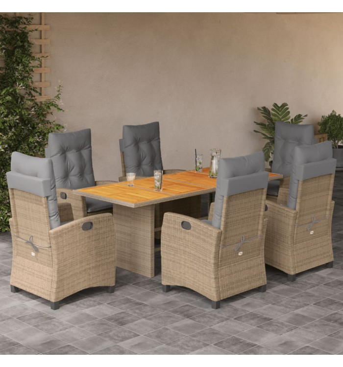 Ensemble à manger de jardin coussins 7 pcs mélange beige rotin | Mobilier & Déco