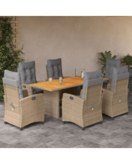 Ensemble à manger de jardin coussins 7 pcs mélange beige rotin | Mobilier & Déco
