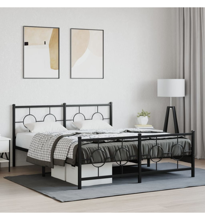 Cadre de lit métal sans matelas avec pied de lit noir 160x200cm | Mobilier & Déco