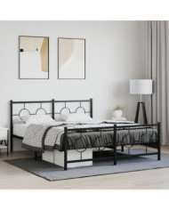Cadre de lit métal sans matelas avec pied de lit noir 160x200cm | Mobilier & Déco