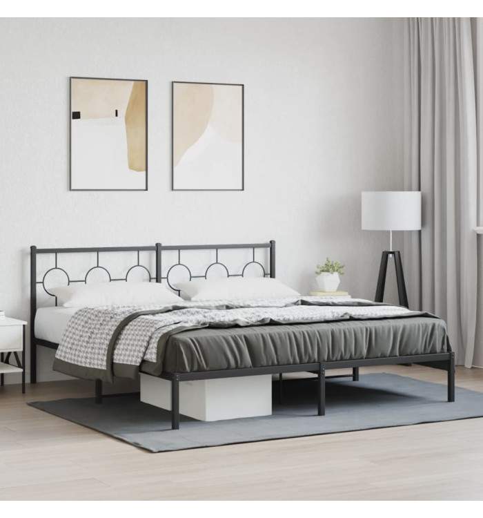 Cadre de lit métal sans matelas et tête de lit noir 180x200 cm | Mobilier & Déco