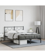 Cadre de lit métal sans matelas avec tête de lit noir 140x190cm | Mobilier & Déco