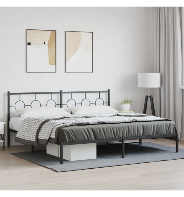 Cadre de lit métal sans matelas avec tête de lit noir 193x203cm | Mobilier & Déco