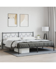 Cadre de lit métal sans matelas avec tête de lit noir 193x203cm | Mobilier & Déco