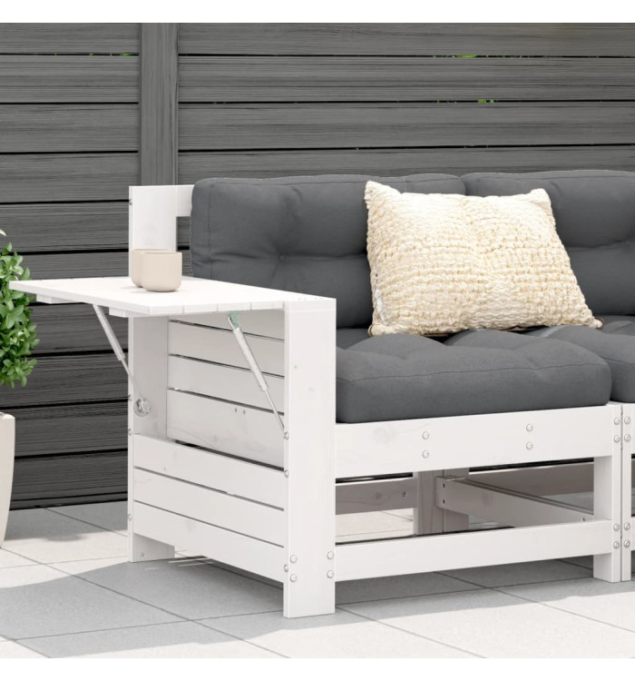 Canapé de jardin accoudoir et coussin blanc bois massif de pin | Mobilier & Déco