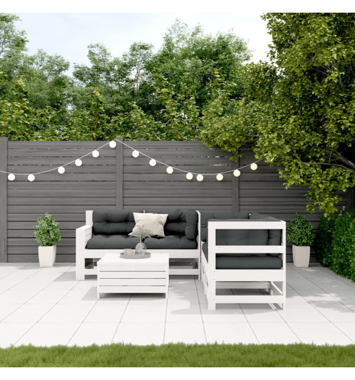 Salon de jardin 5 pcs avec coussins blanc bois massif de pin | Mobilier & Déco