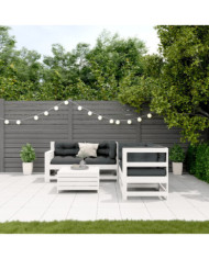 Salon de jardin 5 pcs avec coussins blanc bois massif de pin | Mobilier & Déco