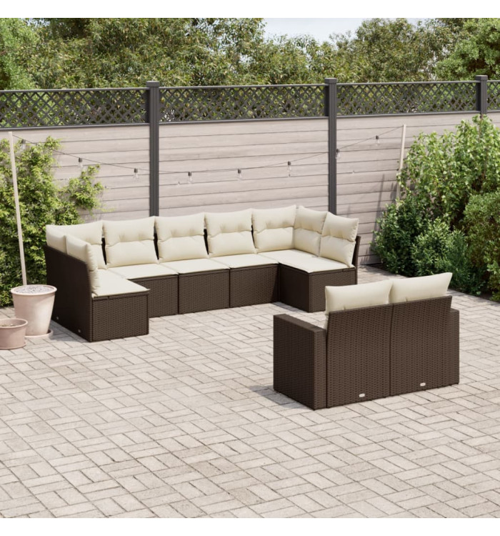 Salon de jardin avec coussins 9 pcs marron résine tressée | Mobilier & Déco