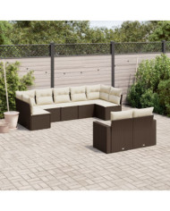 Salon de jardin avec coussins 9 pcs marron résine tressée | Mobilier & Déco