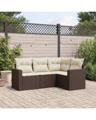 Salon de jardin 4 pcs avec coussins marron résine tressée | Mobilier & Déco