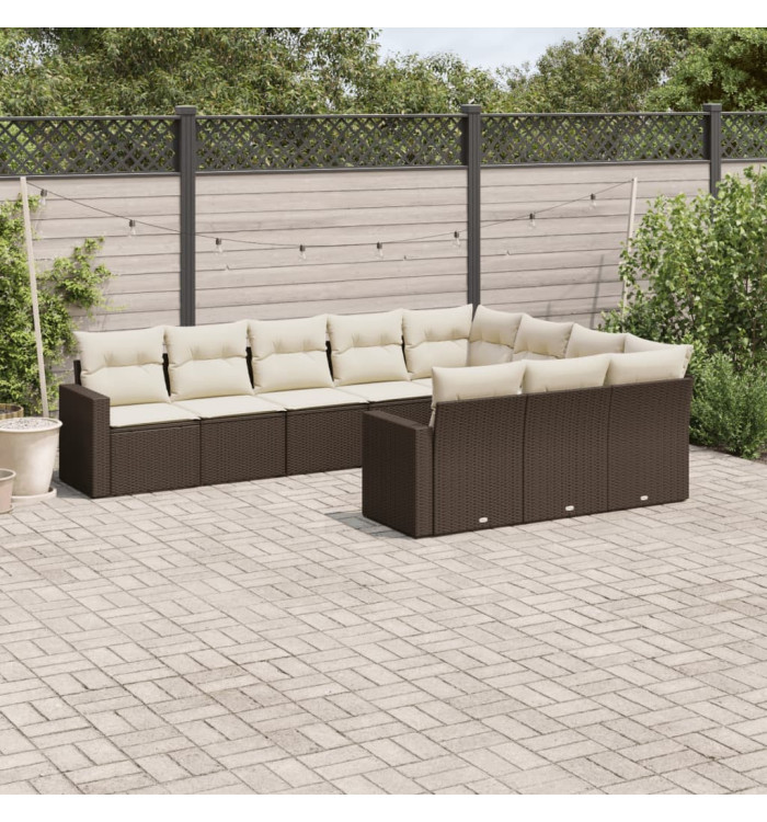 Salon de jardin 10 pcs avec coussins marron résine tressée | Mobilier & Déco