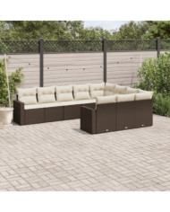 Salon de jardin 10 pcs avec coussins marron résine tressée | Mobilier & Déco