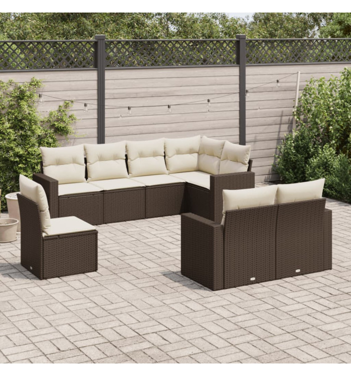 Salon de jardin 8 pcs avec coussins marron résine tressée | Mobilier & Déco