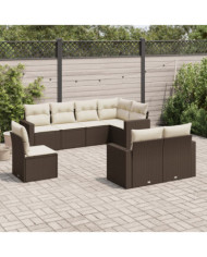 Salon de jardin 8 pcs avec coussins marron résine tressée | Mobilier & Déco