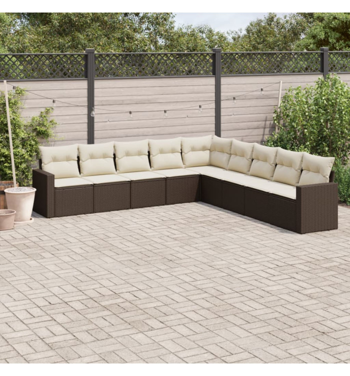 Salon de jardin avec coussins 9 pcs marron résine tressée | Mobilier & Déco