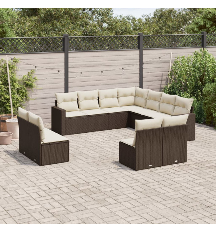 Salon de jardin et coussins 11 pcs marron résine tressée | Mobilier & Déco