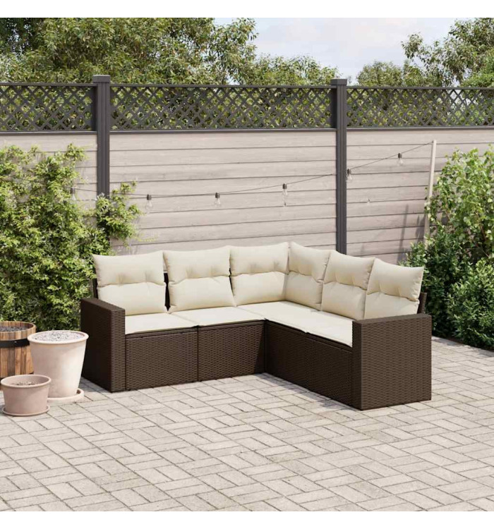 Salon de jardin avec coussins 5 pcs marron résine tressée | Mobilier & Déco