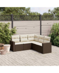 Salon de jardin avec coussins 5 pcs marron résine tressée | Mobilier & Déco