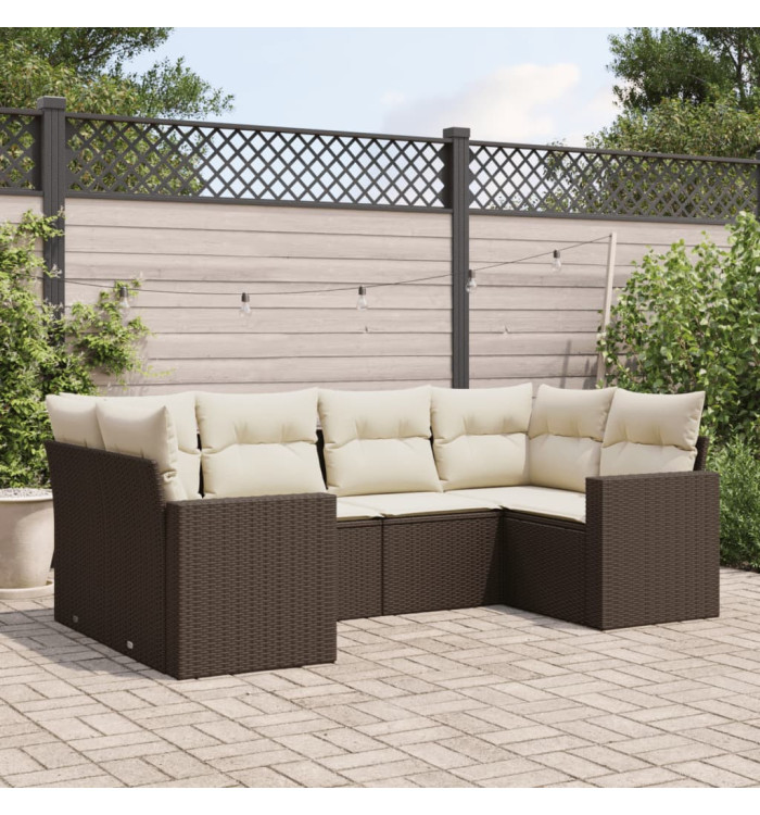Salon de jardin avec coussins 6 pcs marron résine tressée | Mobilier & Déco