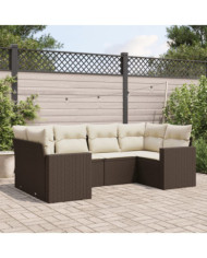 Salon de jardin avec coussins 6 pcs marron résine tressée | Mobilier & Déco