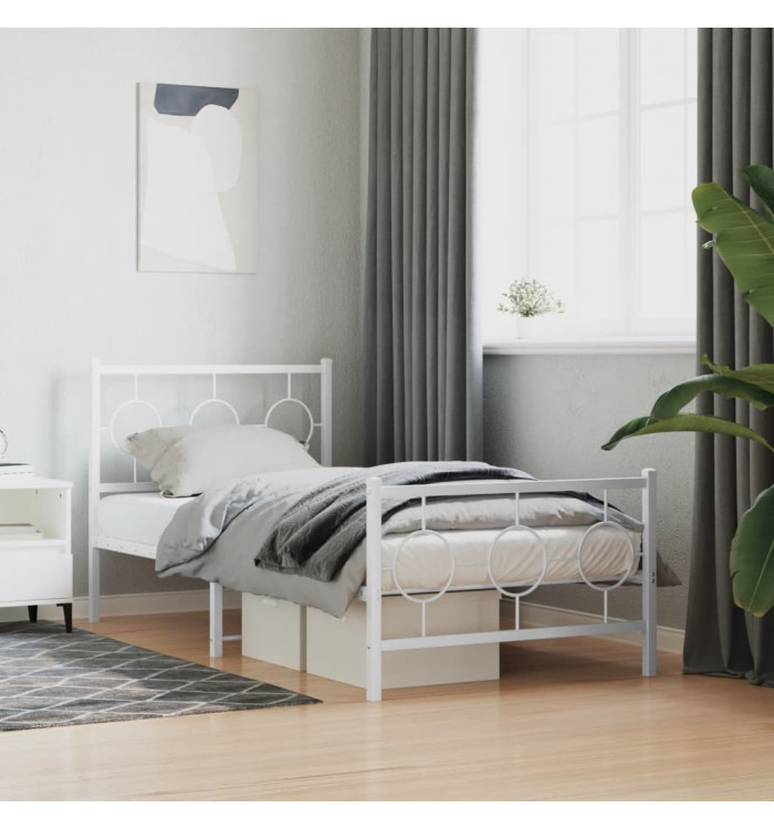 Cadre de lit métal sans matelas avec pied de lit blanc 90x190cm | Mobilier & Déco