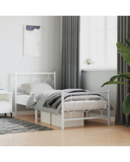 Cadre de lit métal sans matelas avec pied de lit blanc 90x190cm | Mobilier & Déco