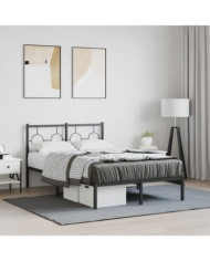 Cadre de lit métal sans matelas avec tête de lit noir 120x200cm | Mobilier & Déco