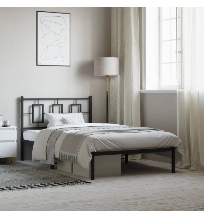 Cadre de lit métal sans matelas avec tête de lit noir 107x203cm | Mobilier & Déco