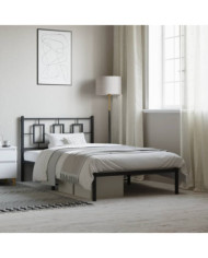 Cadre de lit métal sans matelas avec tête de lit noir 107x203cm | Mobilier & Déco