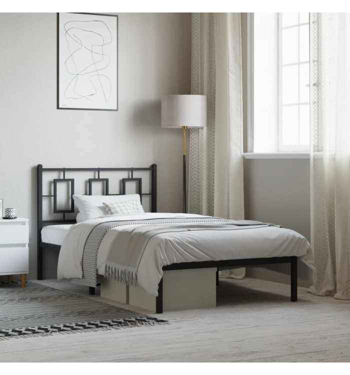 Cadre de lit métal sans matelas avec tête de lit noir 100x190cm | Mobilier & Déco