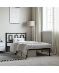 Cadre de lit métal sans matelas avec tête de lit noir 100x190cm | Mobilier & Déco