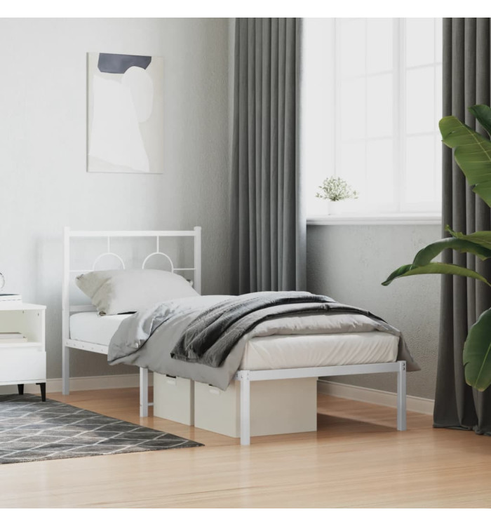 Cadre de lit métal sans matelas avec tête de lit blanc 80x200cm | Mobilier & Déco